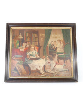 Antique 1872 Chromolithograph Little Students Frank Jones Bencke & Scott Framed